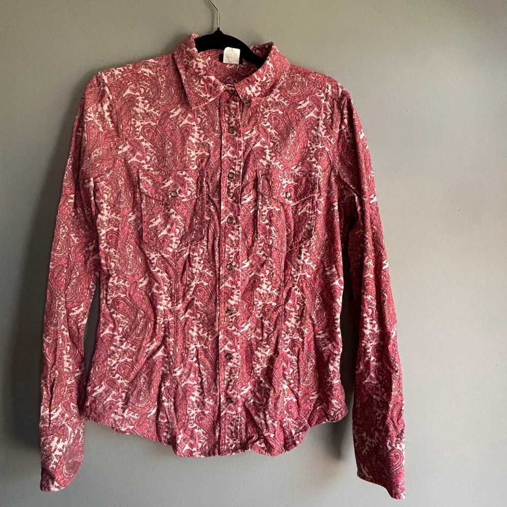 J. Crew Womens Pink Paisley Corduroy Western Snap Front Shirt S RN77388